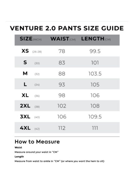 Venture Pant Size Guide