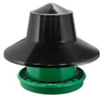 BEC King Feeder 25kg with black rain cover and green feeding pan for poultry and game birds