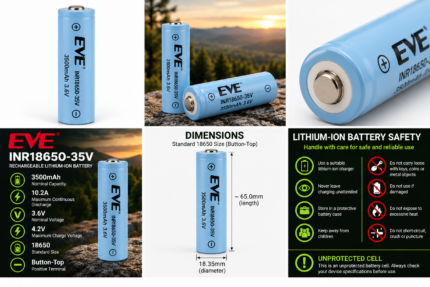 EVE INR18650-35V Battery 3500mAh light blue rechargeable lithium-ion cell