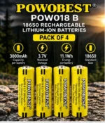 POWOBEST 18650 Batteries 3000mAh 3.7V button-top rechargeable lithium-ion 4 pack