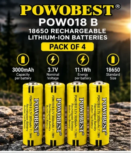 POWOBEST 18650 Batteries 3000mAh 3.7V button-top rechargeable lithium-ion 4 pack